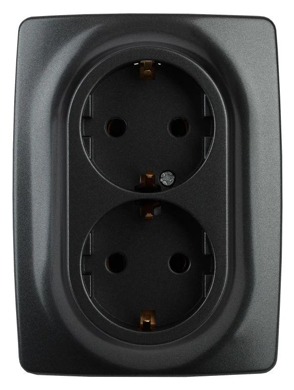 Б0031232 Эра | Розетка 2-м СП 12 12-2106-05 16А IP20 16AX 250В 2х2P+E Schuko антрацит  