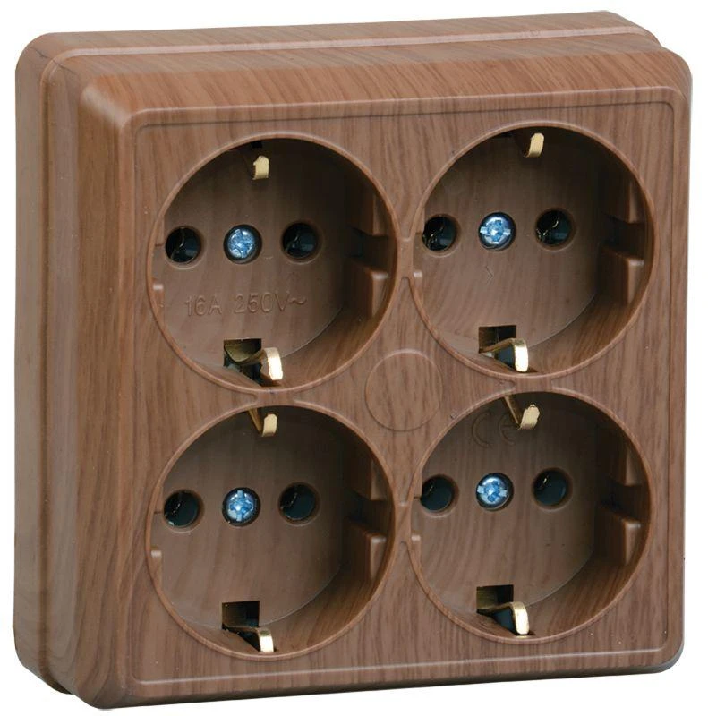 IEK  | Розетка 4-м ОП Октава РС24-3-ОД 16А IP20 с заземл. дуб  ERO41-K04-16-DC