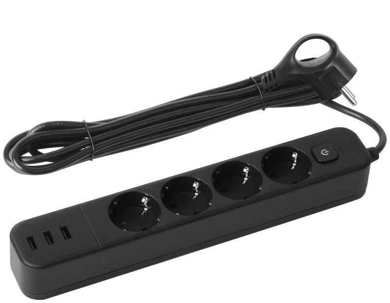 Б0059570 Эра | Удлинитель с сетевым фильтром 4х3м с заземл. 10А USF-4es-3m-3xUSBA-B +3xUSBA 3.1A с выкл. с базов. защитой  