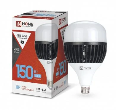 4690612035703 IN HOME | Лампа светодиодная LED-HP-PRO 150Вт грушевидная 6500К холод. бел. E27 14250лм 150-275В с адаптером E40 бел.  
