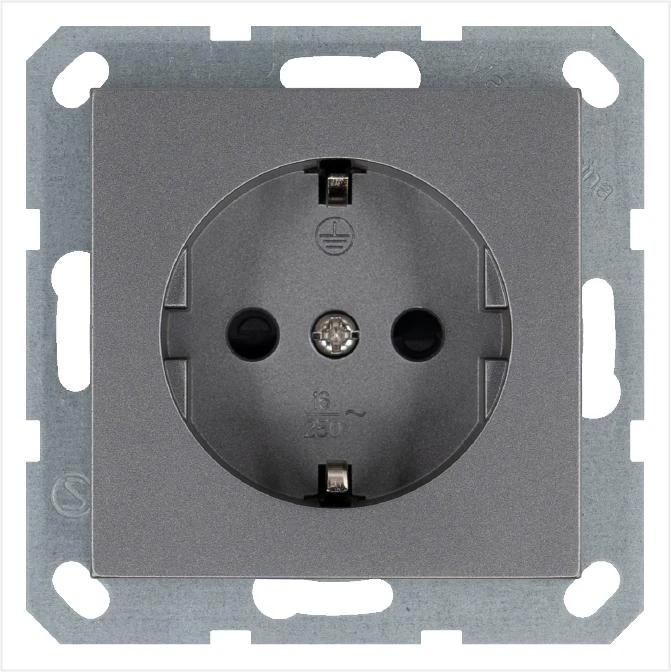 G5501S Jasmart | Розетка 1-м Shuko 16А IP20 с заземл. защ. шторки механизм алюм.  