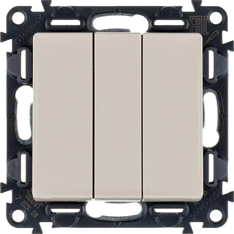 752503 Legrand | Выключатель 3-кл. СП Valena Life 10А IP20 250В 10AX с лицев. панелью винтов. зажимы механизм сл. кость Leg 