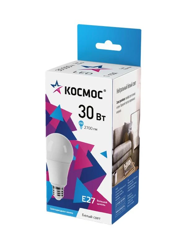 LkecLED30wA70E2745 КОСМОС | Лампа светодиодная А70 30Вт 4500К Е27 174-265В  