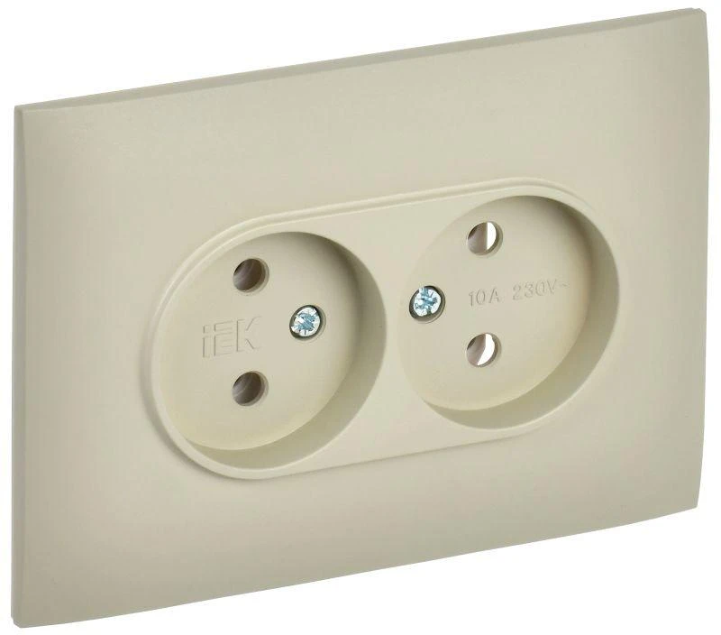 IEK  | Розетка 2-м SKANDY 10А без заземл. без защ. шторок в сборе SK-R10B беж.  SK-R20-10-K10-F