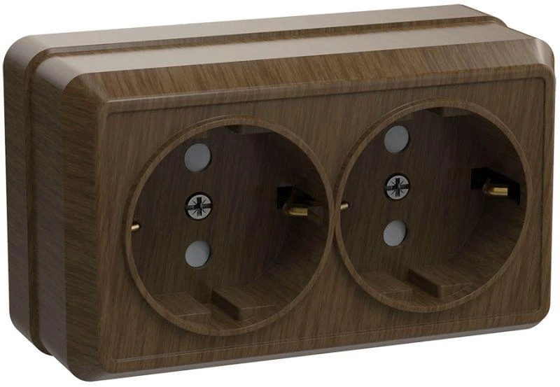 IEK  | Розетка 2-м ОП Октава РС22-3-ОД 16А IP20 с заземл. дуб  ERO21-K04-16-DC