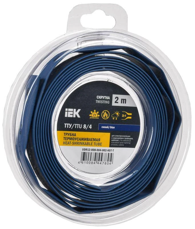 IEK  | Трубка термоусадочная ТТУ нг-LS 8/4 син. (уп.2м)  UDR12-008-004-002-K07-T