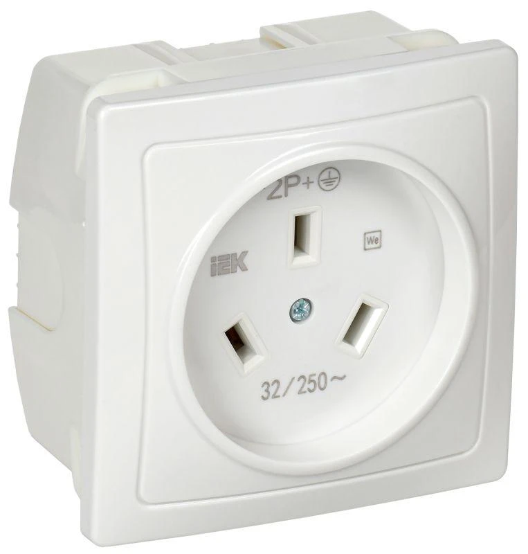 IEK  | Розетка 1-м СП Рпл11-К 32А IP20 разборная для плиты с заземл. бел.  ERP11-032-K01