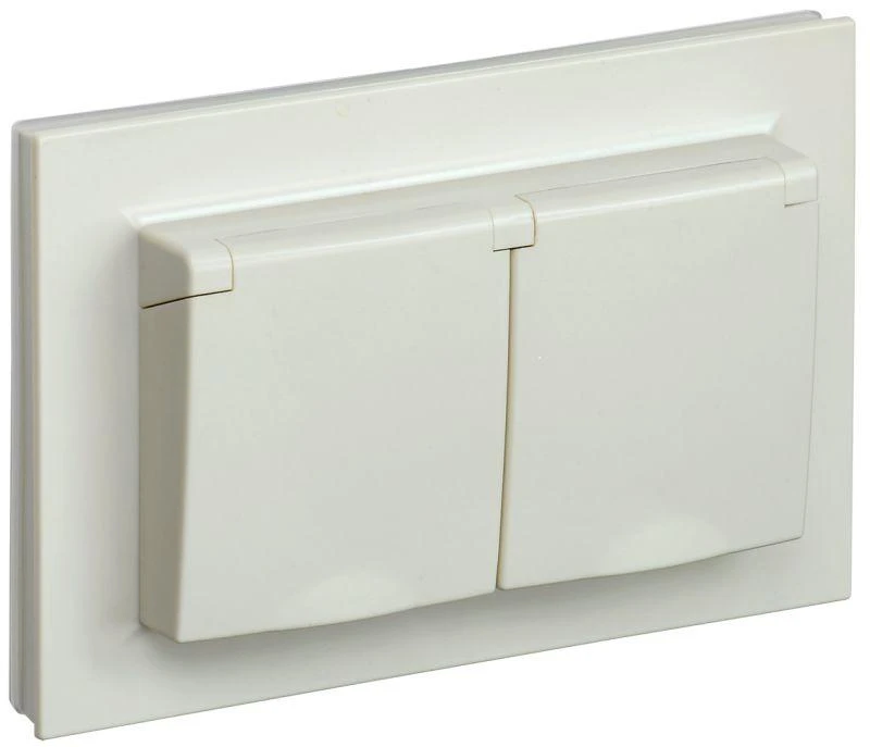 IEK  | Розетка 2-м СП BRITE РСбш12-3-44-БрКр 16А в сборе IP44 с крышкой беж.  BR-R26-16-44-K10-F