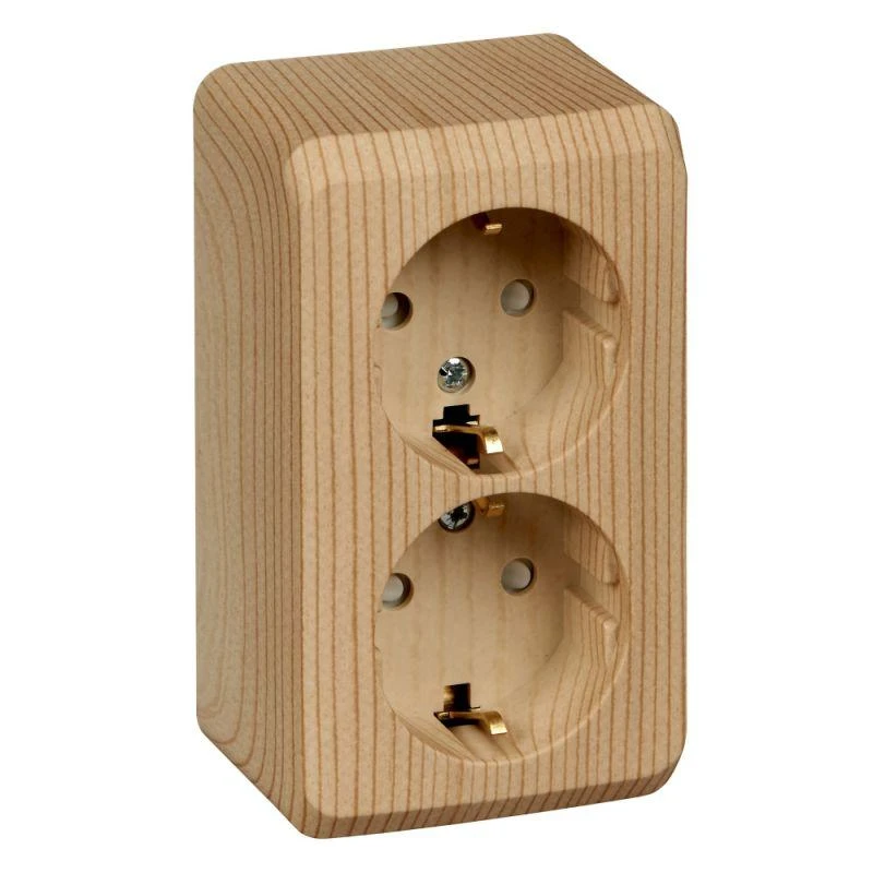 PA16-008D Systeme Electric | Розетка 2-м ОП Этюд Дача 16А IP20 250В с заземл. защ. шторки сосна SE 