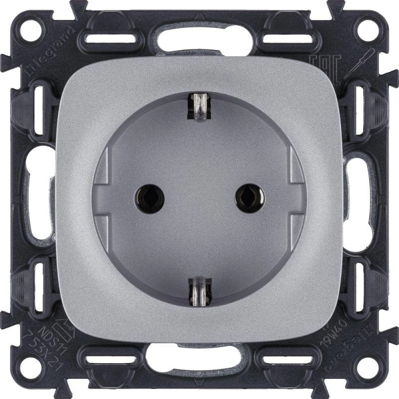 753921 Legrand | Розетка 1-м СП Valena Allure 16А IP2X 250В 2P+E безвинт. клеммы с лицев. панелью механизм алюм. Leg 