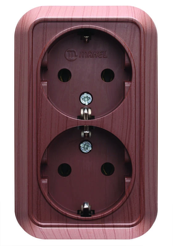 45482 Makel | Розетка 2-м ОП 16А IP20 с заземл. орех  