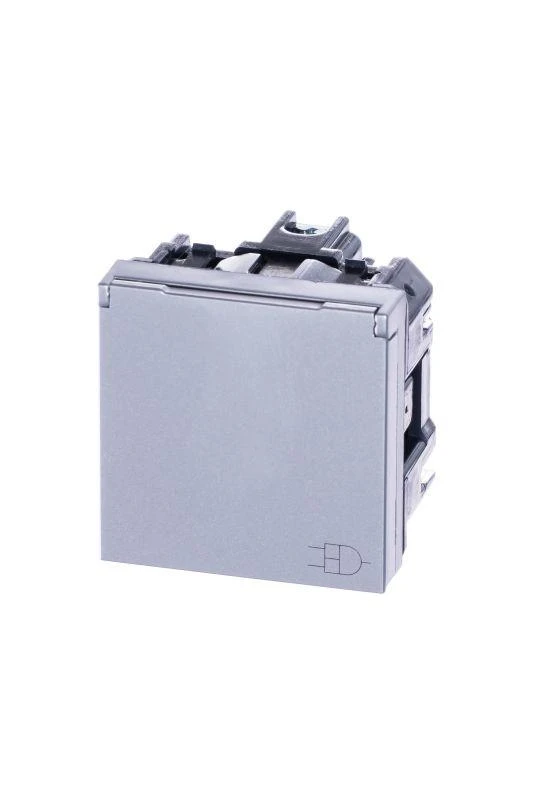 2CLA228810N1301 ABB | Розетка 1-м СП 2мод. Zenit 16А IP21 250В с заземл. Schuko защ. шторки с крышкой механизм серебр.  