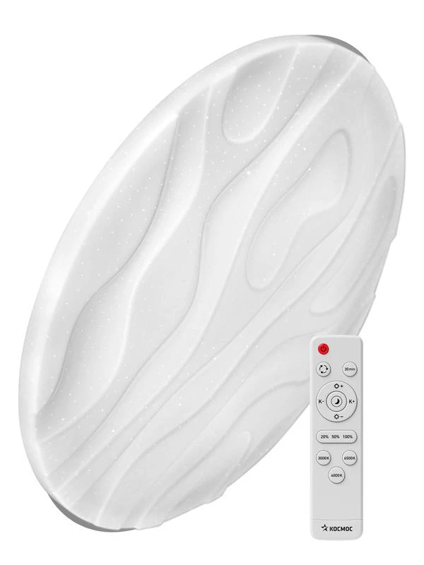 KSWave55W КОСМОС | Светильник светодиодный PREMIUM WAVE 55Вт 230В 3000-6500К 4400лм IP40 400х75мм настенно-потолочный управляемый с пультом ДУ  