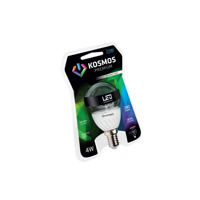 KLED4wGL45230vE1445C КОСМОС | Лампа светодиодная KOSMOS premium 4Вт Шар прозрачный 45мм E14 230В 4500К Космос 