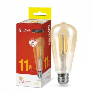 4690612035673 IN HOME | Лампа светодиодная LED-ST64-deco gold 11Вт цилиндр золотая 3000К тепл. бел. E27 1160лм 230В  