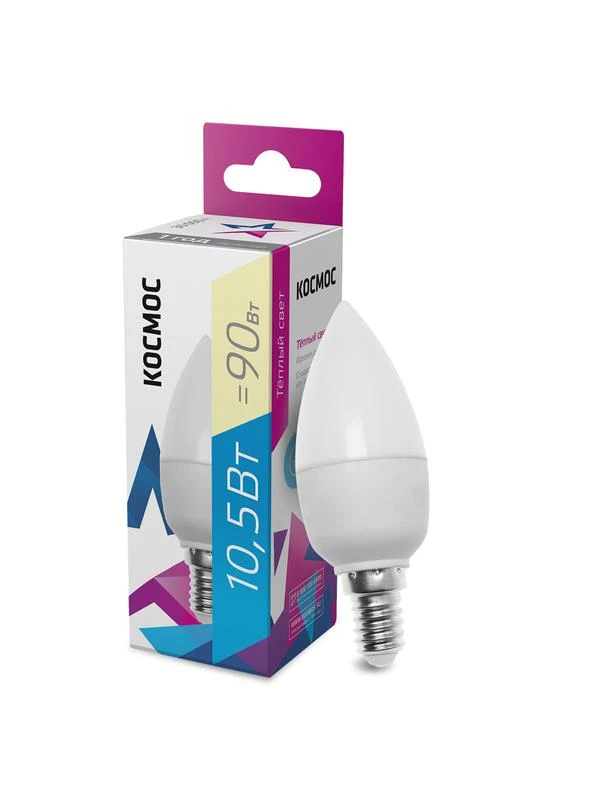 LkecLED10.5wCNE1430 КОСМОС | Лампа светодиодная 10.5Вт свеча 3000К тепл. бел. E14 220В  