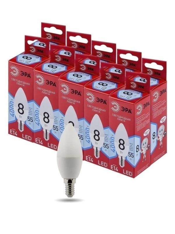 Б0050200 Эра | Лампа светодиодная RED LINE LED B35-8W-840-E14 R 8Вт B35 свеча 4000К нейтр. бел. E14  