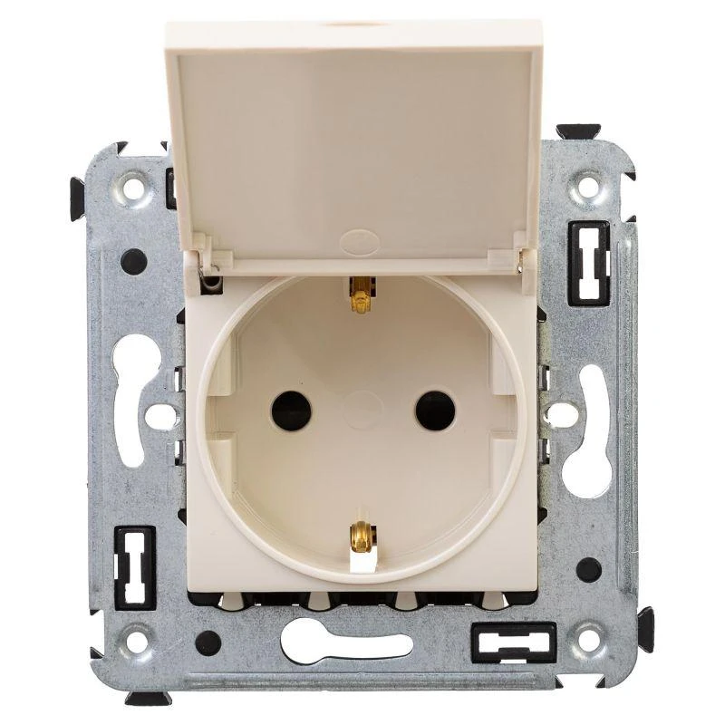 4405013 DKC | Розетка 1-м СП 2мод. Avanti "Ванильная дымка" 16А IP41 2P+E защ. шторки с крышкой беж.  