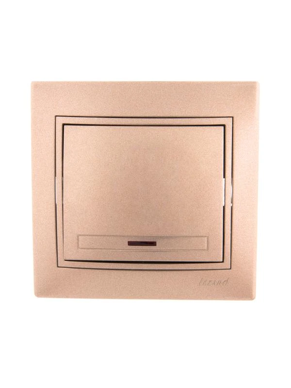 701-3131-111 LEZARD | Выключатель 1-кл. СП Mira 10А IP20 с подсветкой со вставкой свет. корич. перламутр.  