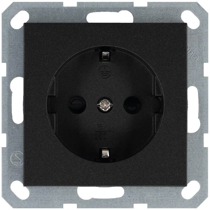 G5501B Jasmart | Розетка 1-м Shuko 16А IP20 с заземл. защ. шторки механизм антрацит  
