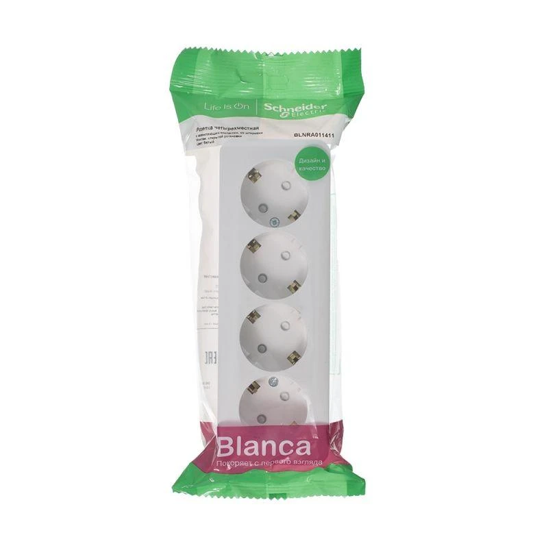 BLNRA011411 Systeme Electric | Розетка 4-м ОП Blanca 16А IP20 250В с заземл. защ. шторки с изолир. пластиной бел. SE 
