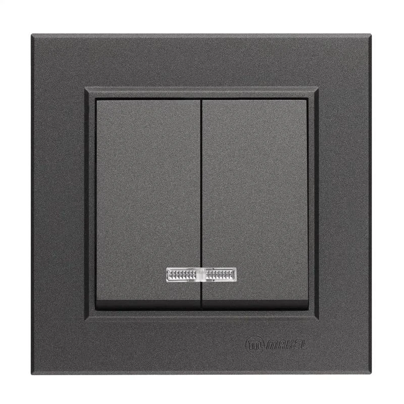 56050023 Makel | Выключатель 2-кл. СП Karea 10А IP20 дым. металлик с подсветкой  