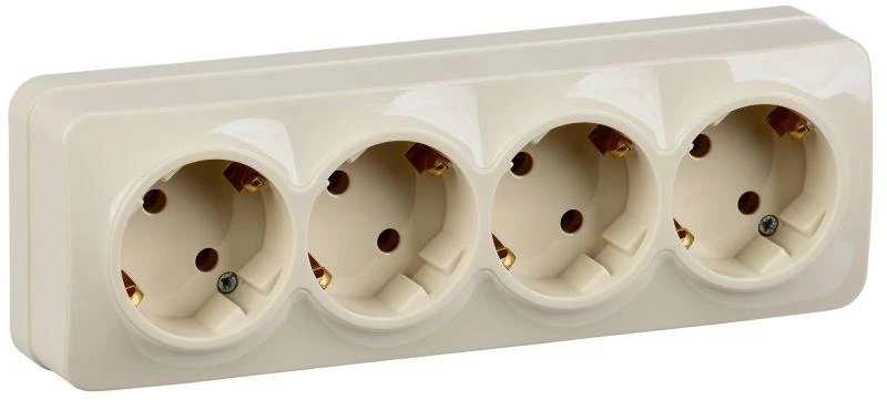 IEK  | Розетка 4-м ОП GLORY РС24-3-ХК 16А с заземл. крем.  ERH41-K33-16