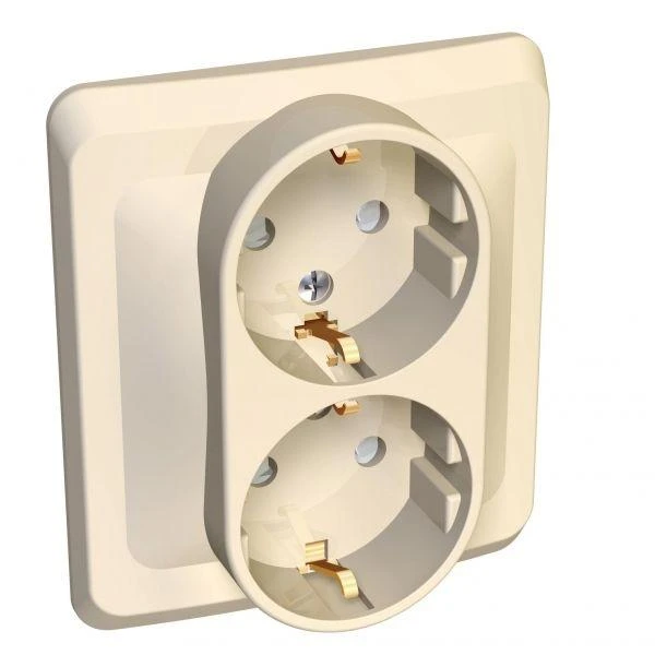PC16-008K Systeme Electric | Розетка 2-м СП Этюд 16А IP20 250В с заземл. защ. шторки крем. SE 