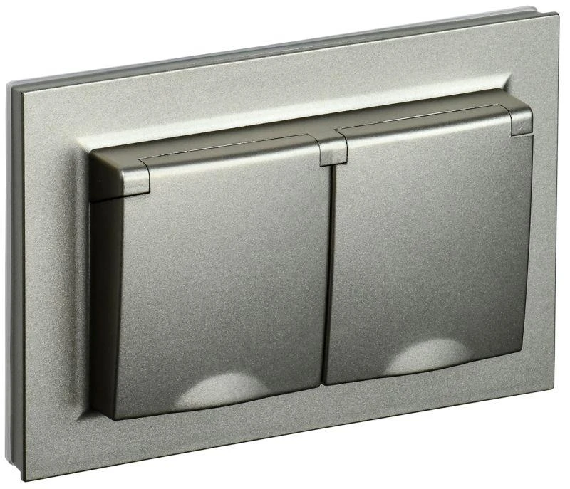 IEK  | Розетка 2-м СП BRITE РСбш12-3-44-БрШ 16А в сборе IP44 с крышкой шампань  BR-R26-16-44-K37-F