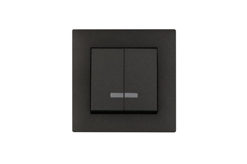 88050023 Makel | Выключатель 2-клав. с подсветкой Karea RIZZ STAR дым. металлик  