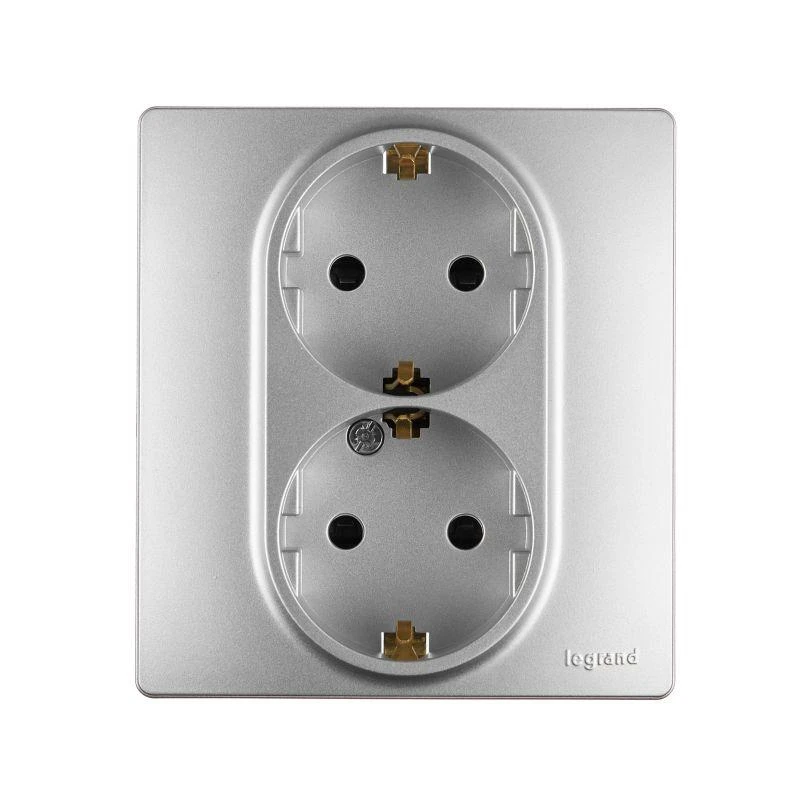 Legrand  | Розетка 2-м СП Etika 16А IP31 250В 2х2P+E с заземл. защ. шторки немецк. стандарт безвинт. клеммы алюм. Leg 672433