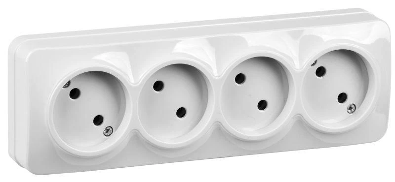 IEK  | Розетка 4-м ОП GLORY РС24-2-ХБ 10А без заземл. бел.  ERH40-K01-10