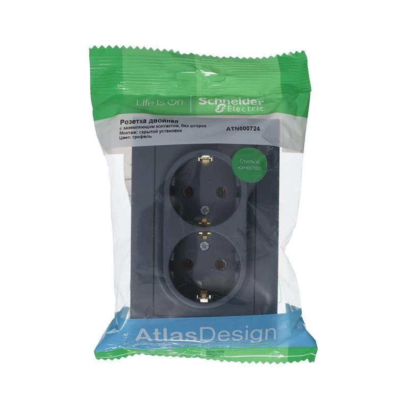 ATN000724 Systeme Electric | Розетка 2-м СП AtlasDesign 16А IP20 с заземл. в сборе грифель SE 
