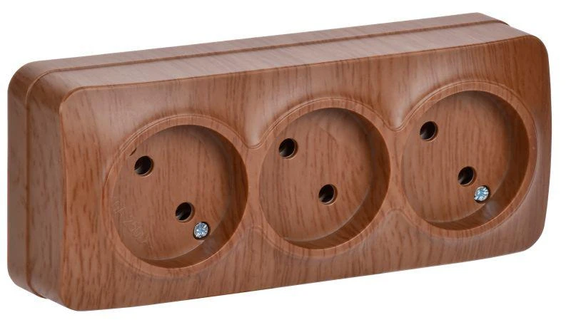 IEK  | Розетка 3-м ОП GLORY РС23-2-ХД 10А без заземл. дуб  ERH30-K24-10