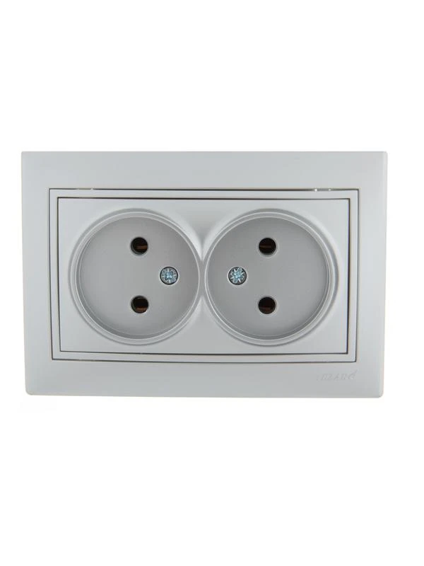 701-1010-128 LEZARD | Розетка 2-м СП Mira 16А IP20 без заземл. со вставкой керамика сер. метал.  