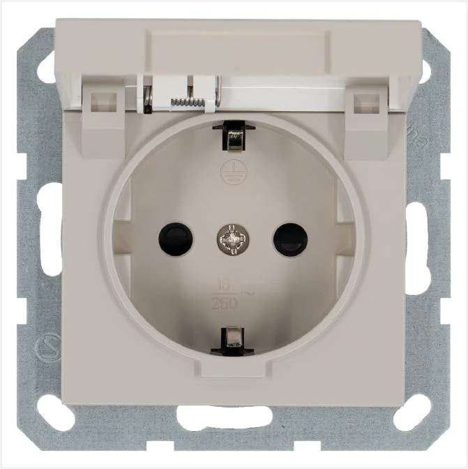 G5505T Jasmart | Розетка 1-м Shuko 16А IP20 с заземл. защ. шторки с крышкой механизм тауп  