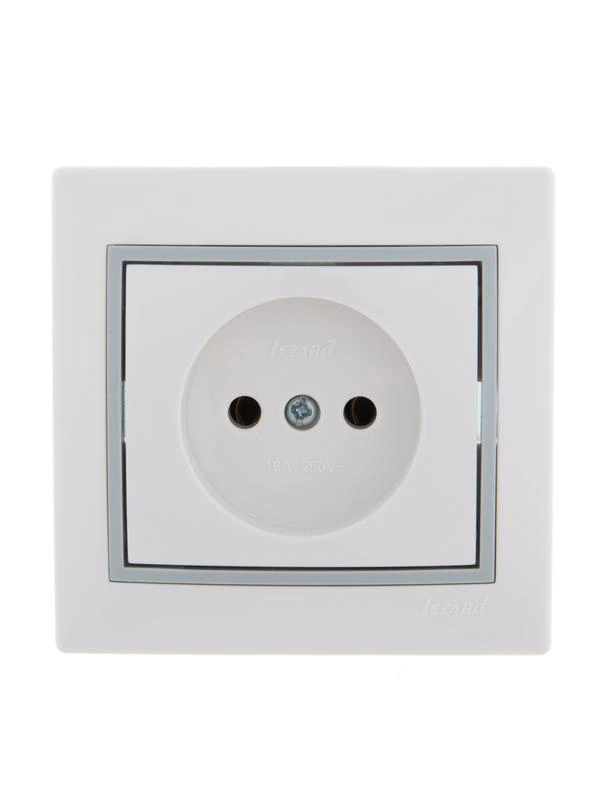 701-0215-121 LEZARD | Розетка 1-м СП Mira 16А IP20 без заземл. с сер. вставкой керамика бел.  