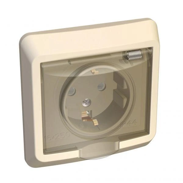 PC16-044K Systeme Electric | Розетка 1-м СП Этюд 16А IP44 250В с заземл. защ. шторки крем. SE 