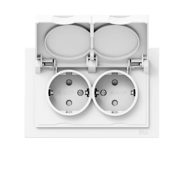 UP1-SOW-211-44 EKF | Розетка 2-м СП Эпика 16А IP44 с заземл. защ. шторки с рамкой с крышками механизм бел.  