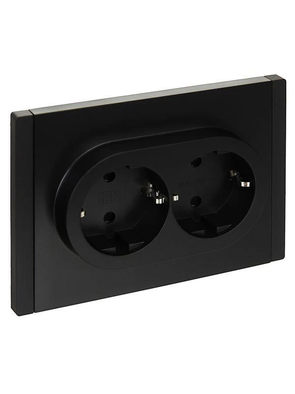 IEK  | Розетка 2-м СП FORTE&PIANO FP123 16А с заземл. защ. шторки безвинт. крепл. черн.  FP-R24-16-1-K02