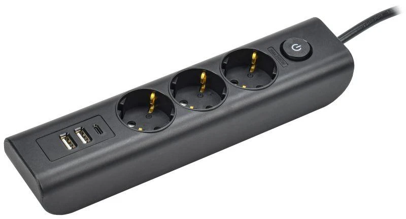 WYP12-16-03-02-ZKU-K02 IEK | Удлинитель 3х2м с заземл. 16А 250В MODERN У03В с выкл. USBх3 (type-Aх2шт + type-Cх1шт) ПВС 3х1 черн.  