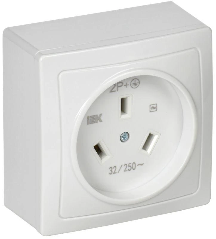 IEK  | Розетка 1-м ОП Рпл10-К 32А IP20 разборная для плиты с заземл. бел.  ERP10-032-K01