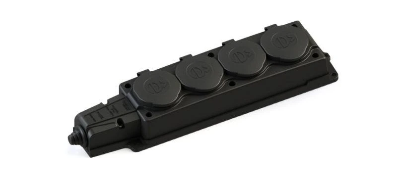 MST4104BK Systeme Electric | Колодка удлинителя 4-м MultiSet 16А 250В IP44 с заземл. каучук черн. SE 