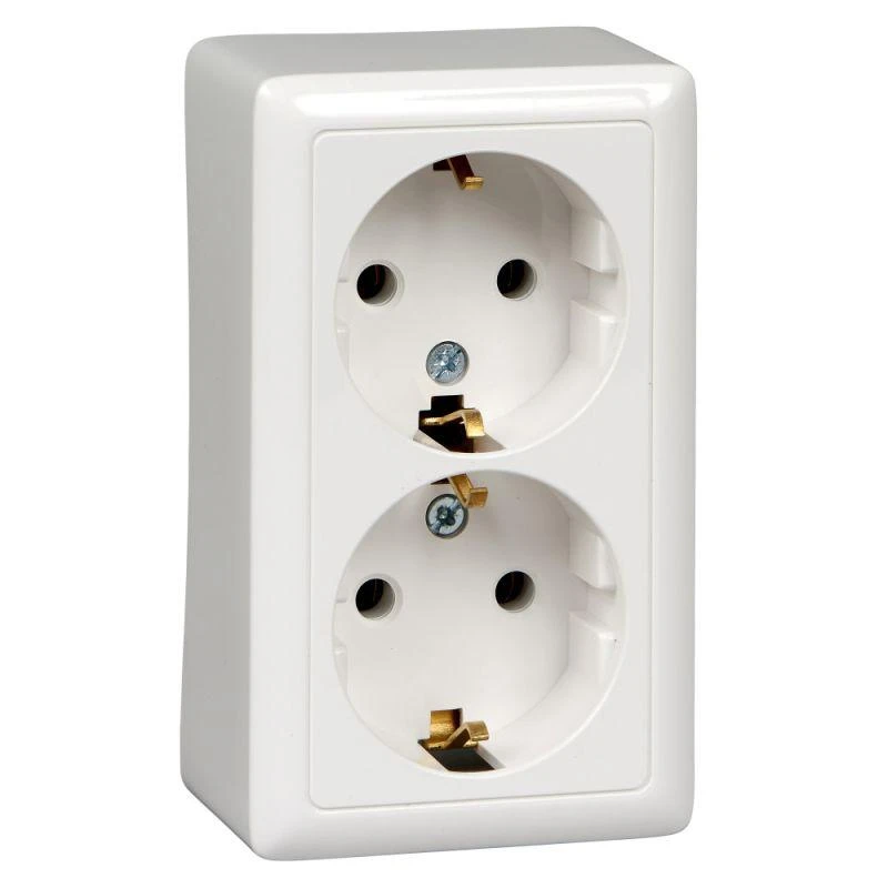 RA16-238-B Systeme Electric | Розетка 2-м ОП Хит 16А 250В с заземл. без защ. шторок бел. SE 