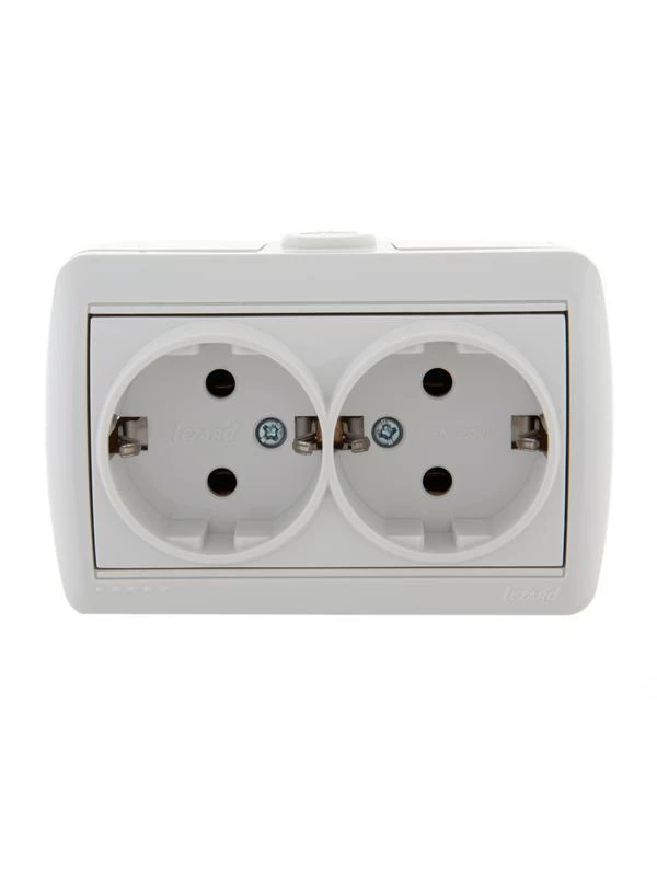 710-0200-127 LEZARD | Розетка 2-м ОП Nata 16А IP20 с заземл. керамика бел.  