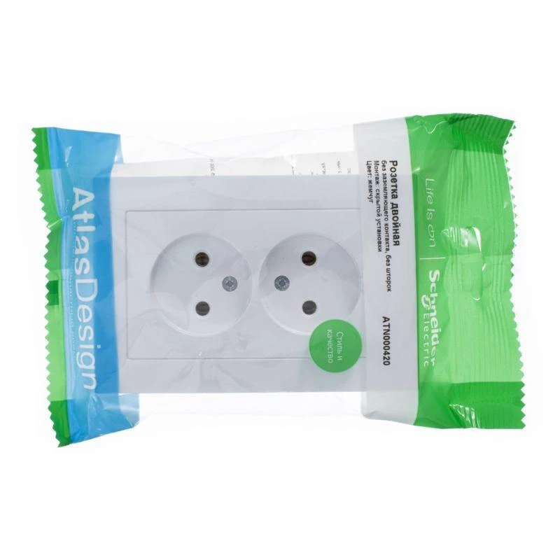 ATN000420 Systeme Electric | Розетка 2-м СП AtlasDesign 16А IP20 без заземл. в сборе жемчуж. SE 