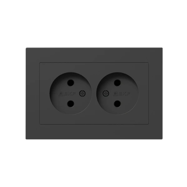 UP1-SOB-200 EKF | Розетка 2-м СП Эпика 16А без заземл. без защ. шторок с рамкой механизм черн.  