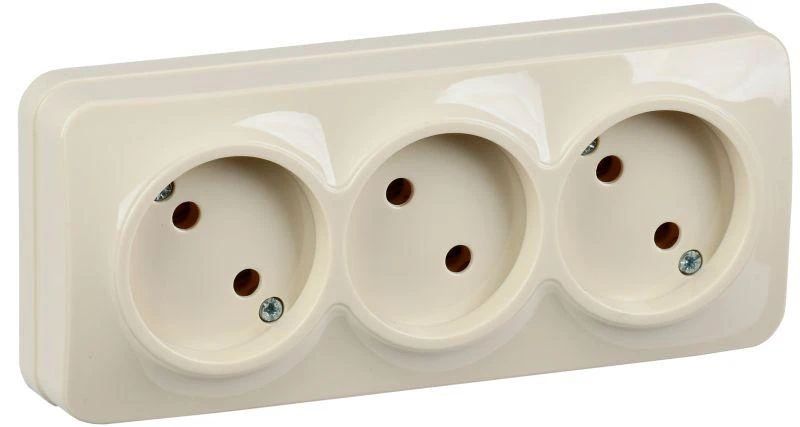 IEK  | Розетка 3-м ОП GLORY РС23-2-ХК 10А без заземл. крем.  ERH30-K33-10