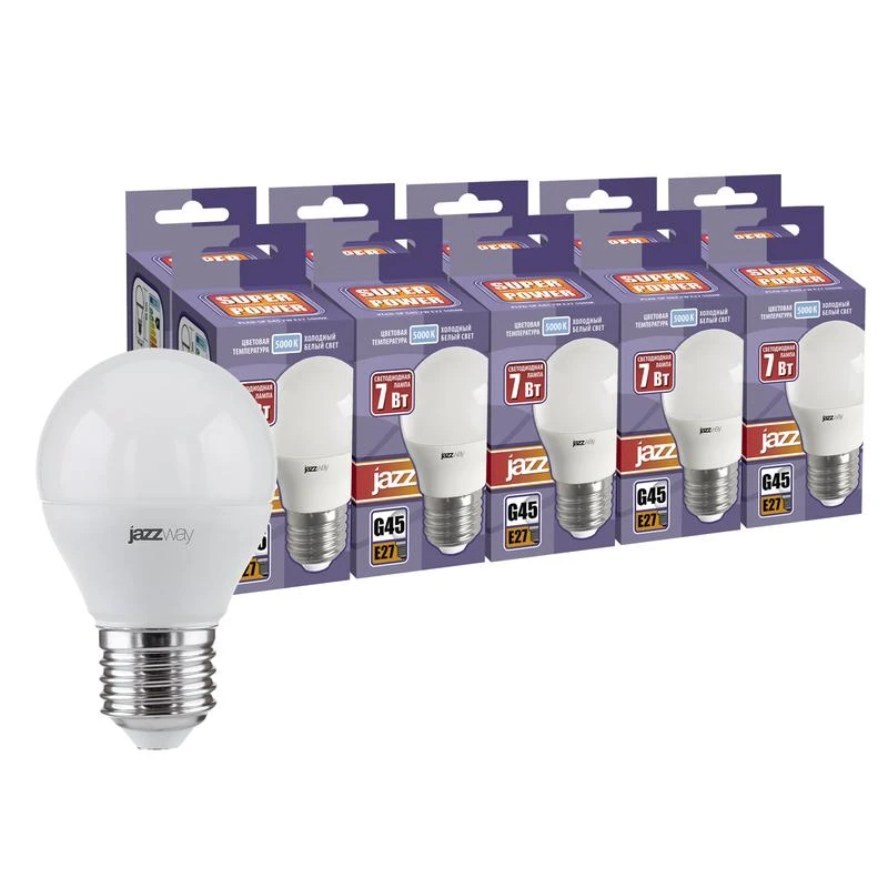 1028426 JazzWay | Лампа светодиодная PLED-SP 7Вт G45 5000К холод. бел. E27 230В 50Гц (уп.10шт)  
