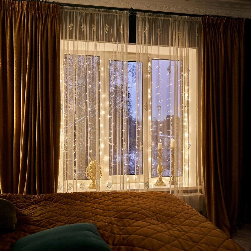 235-056 Neon-Night | Гирлянда светодиодная "Светодиодный Дождь" 2х2.5м 300LED тепл. бел. 18Вт 230В IP20 свечение с динамикой провод прозр.  